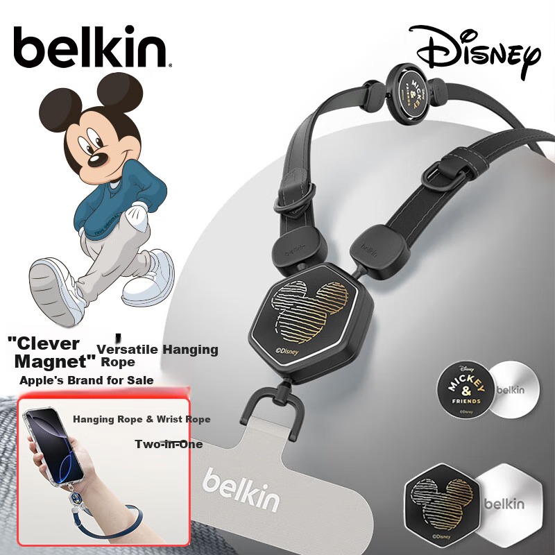 BELKIN Phone Lanyard Wrist Strap, Phone Chain, High-End Neck Strap, Crossbody Phone Anti-Loss Strap, Phone Pad, Leather Two-In Mickey And Friends
