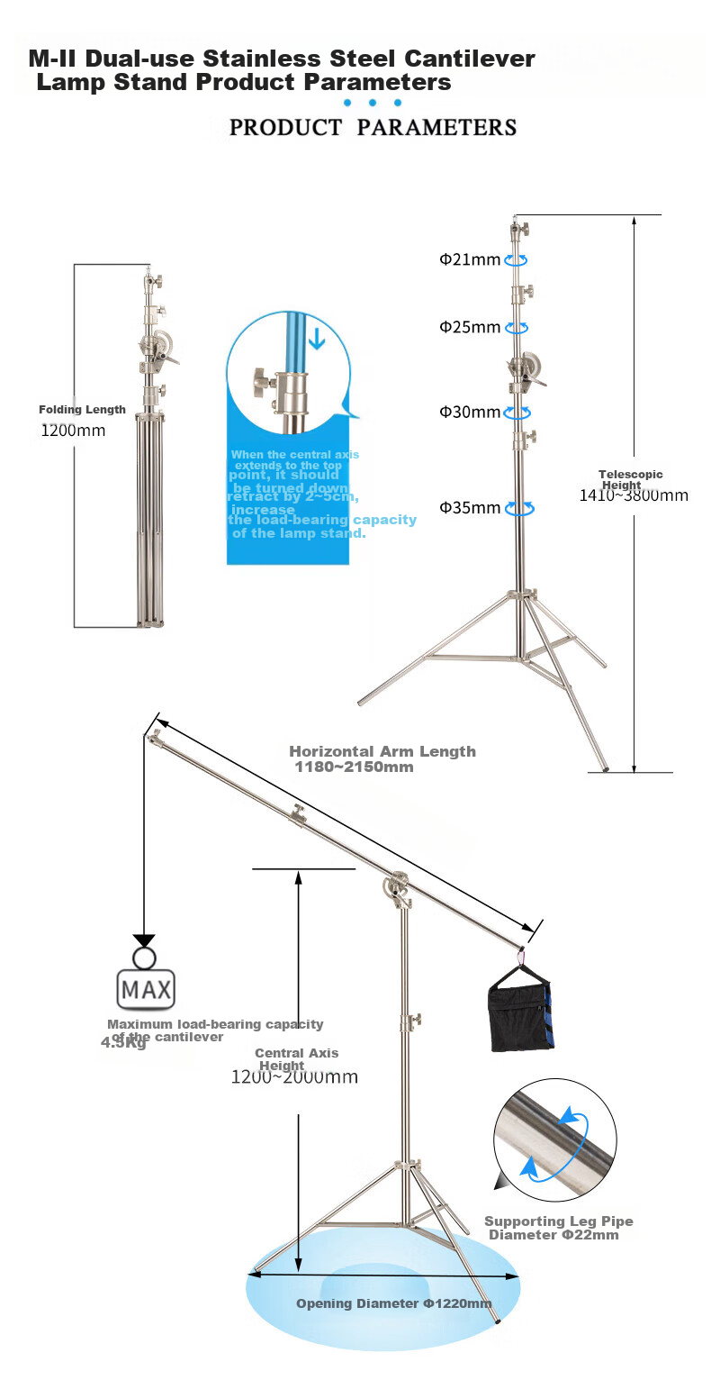 JINBEI M2 Rotating Arm Light Stand, Ceiling Light Frame, Dual-Purpose Photography Studio Arm Bracket Light Accessory, M-II Rotating Dual-Purpose Light Stand (Upgraded Version) 2