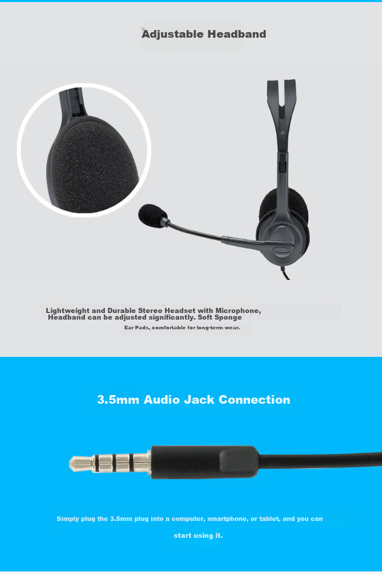 Logitech H111 [Enterprise-Grade] Multifunctional Over-Ear Headset with Microphone, Wired Headphones [Order Bonus] 7