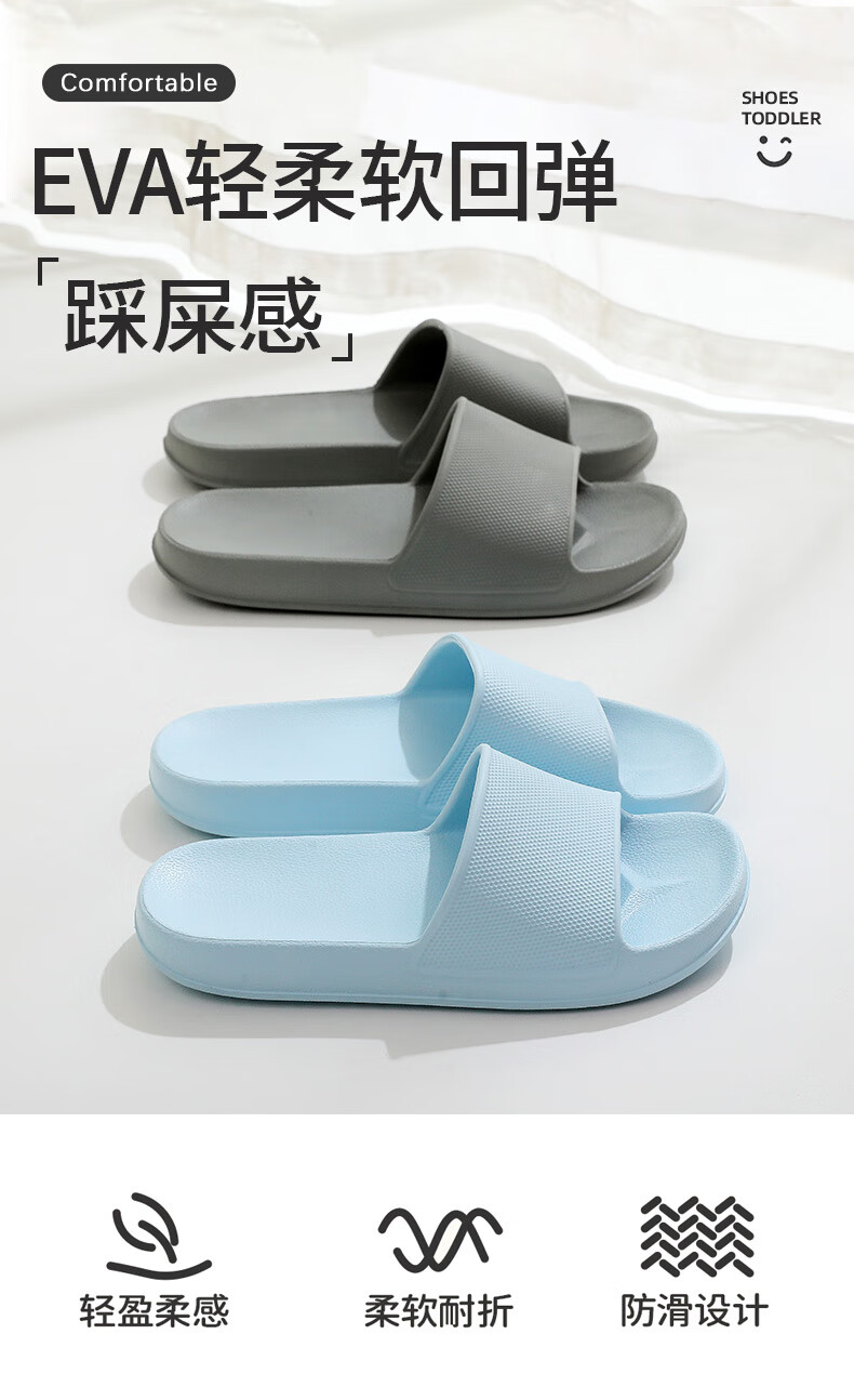 GUOLUOFEI Men's Summer Indoor Couple Home Non-slip EVA Soft Sole Shower Slippers Women's Light Blue Size 42-43 1