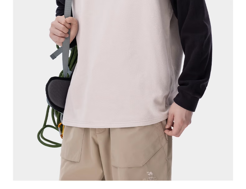 CAMEL Outdoor Fleece Jacket for Men, Inner Layer Autumn And Winter Long-Sleeve T-Shirt, 220g Lightweight Heat-Retaining, A14CA6K788, Phantom Black, L 15