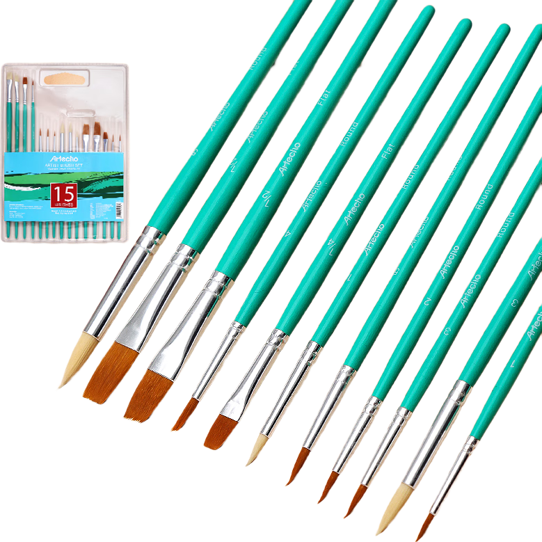 Mont Marte 15-Piece Gouache Brush Set, Watercolor Paint Brushes for Beginners, Acrylic And Oil Painting Liner Brushes, Art Supplies for Children And Students, Drawing Brush Kit ATO-AB1507