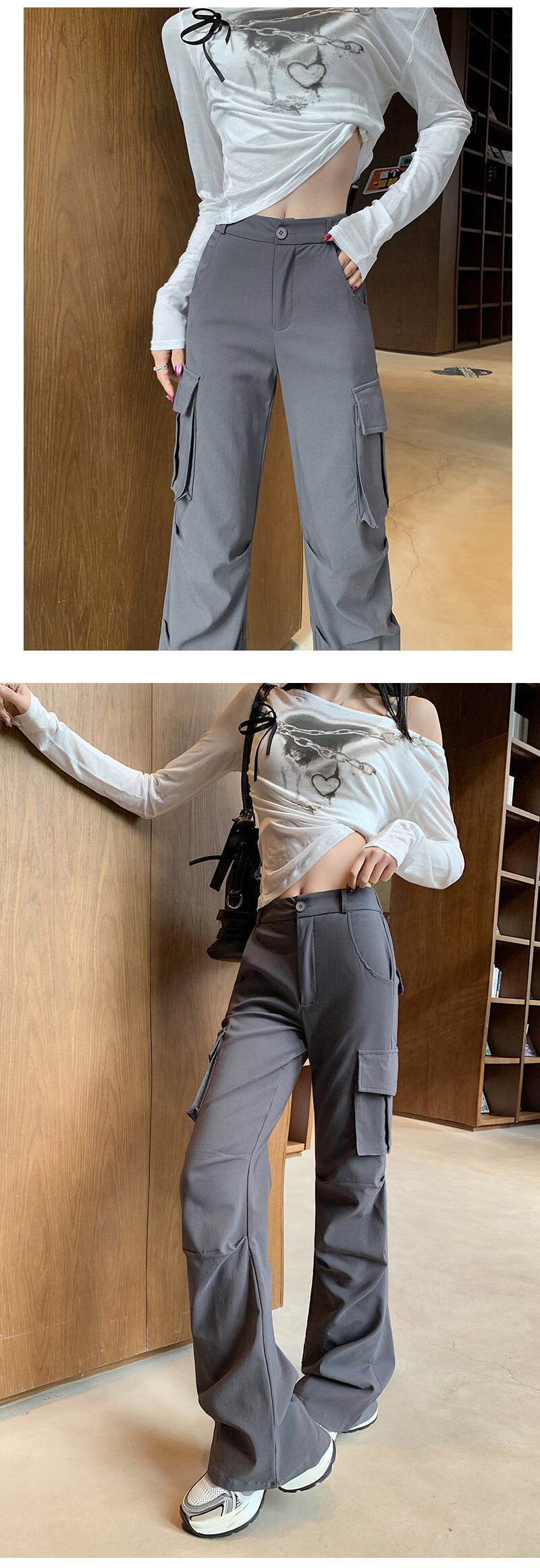 LangSha Micro-Flare Cargo Pants for Women, Spring And Autumn 2026 New Style, High-Waisted Slimming American-Style Sweatpants, Parachute Casual Flared Pants 10