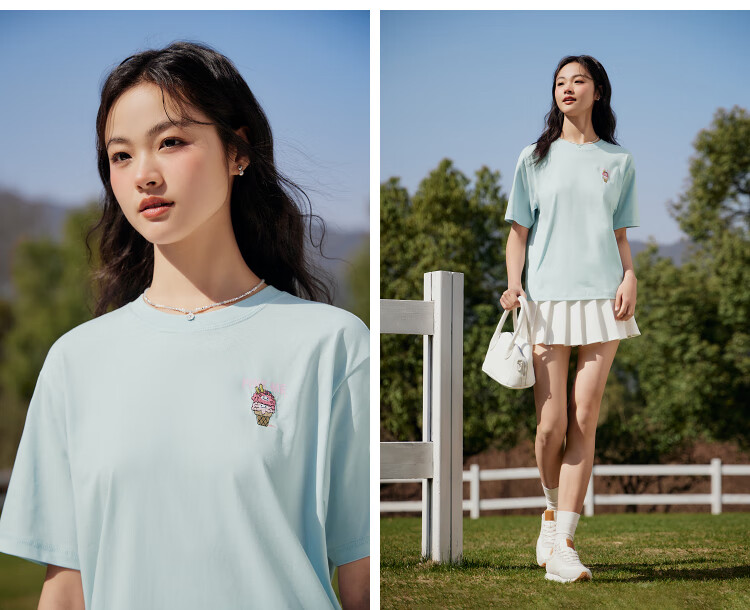 Semir [Colorful Cool-Feeling T-Shirt] Women's Short-Sleeve T-Shirt, Mid-Length, Loose-Fitting, Comfortable Embroidered Top, 109324100007 22