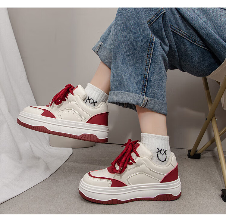 Huili Women's New Platform Sneakers, Thick-Soled Heightening Versatile Classic White Shoes for Women, J573Z, White, Size 39 11