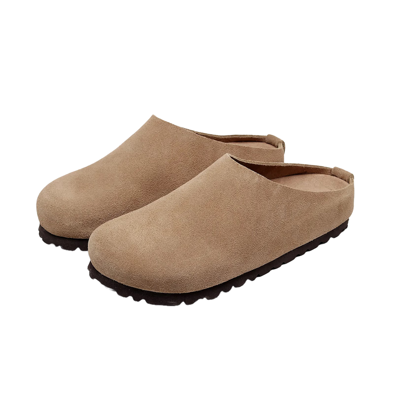 Hengyuanxiang Genuine Leather Birkenstock Sandals for Women, Outdoor Wear, Soft Wood Birkenstock, Retro Closed-Toe, Thick-Soled Heightening Mules, Brown, Size 38