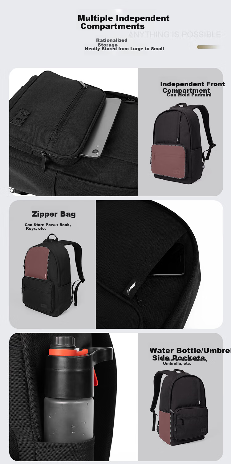 Li-Ning Backpack for Men, Large Capacity Fashionable Casual Travel Bag Laptop Bag for High School, College And Middle School Students 8