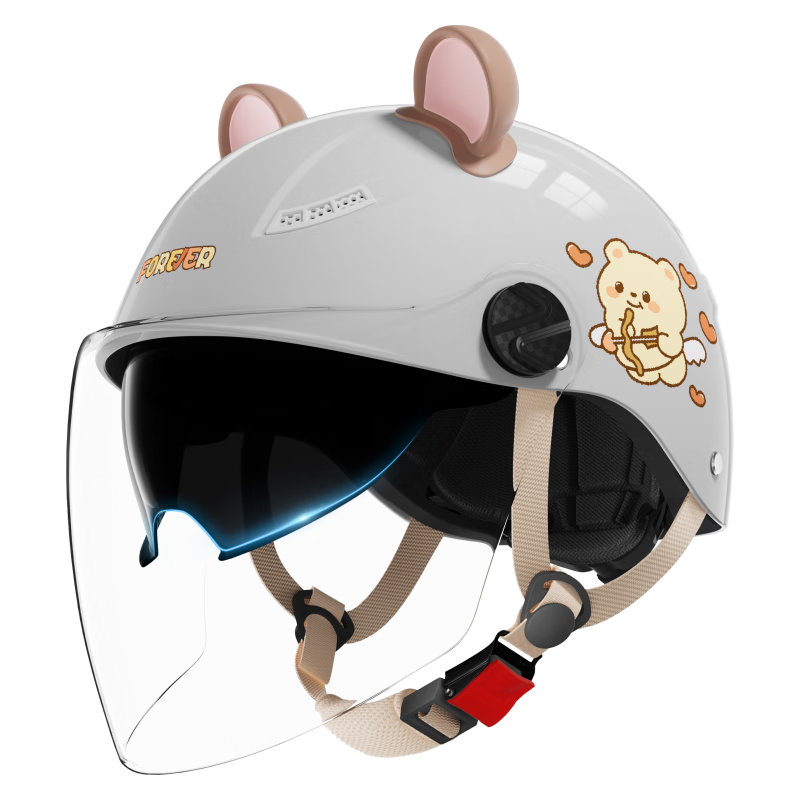 FOREVER 3C Certified New National Standard Electric Vehicle Helmet Unisex Half Helmet Summer Sun Protection Breathable Dual Lens Four Seasons Universal Motorcycle Safety Helmet C05 Shadow Gray Dual Le