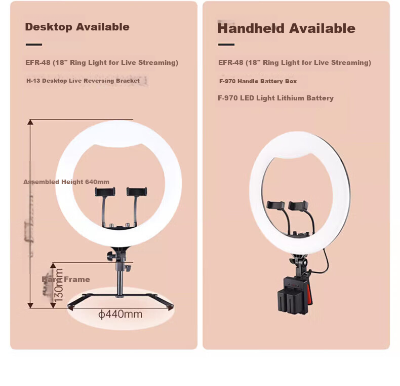 JINBEI EFR-48 Circular Fill Light, LED Mobile Phone Live Streaming Stand, Surface Light for Streamers, Selfie Photography Beauty Light, Desktop Makeup Embroidery Photography Lighting 2