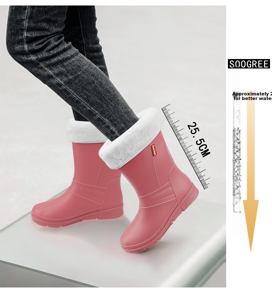 SooGree Mid-Calf Rain Boots for Women, Waterproof Non-Slip Outdoor Fishing Stylish Rain Boots Durable Rubber Shoes 2