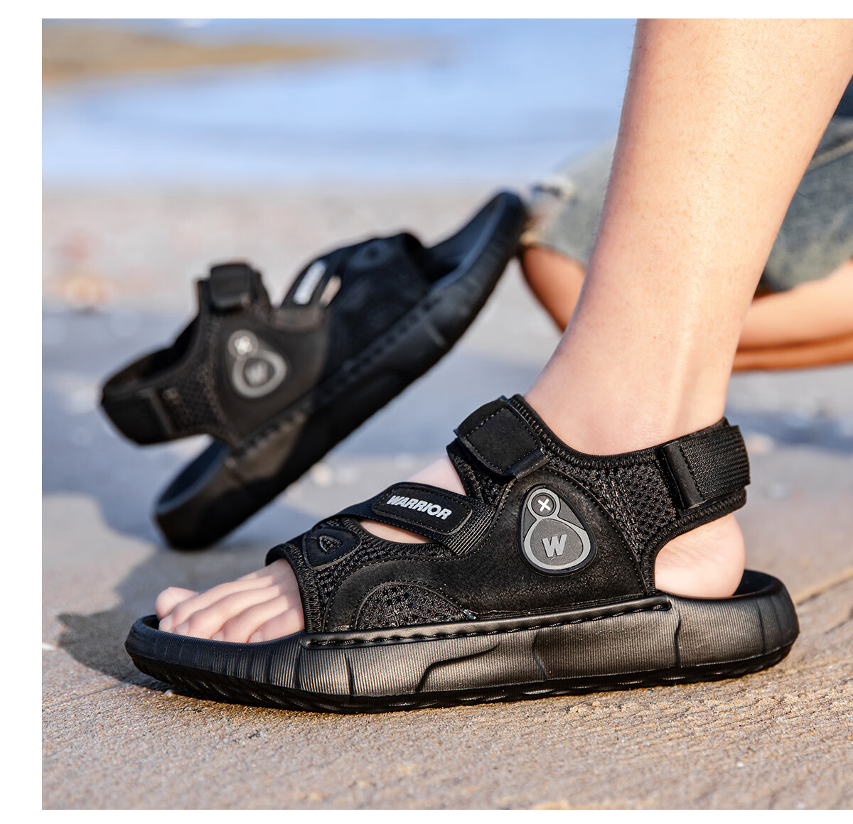 Warrior Men's Summer Outdoor Casual Comfortable Sandals Fashionable Breathable Versatile Non-Slip Shoes Black Size 41 12