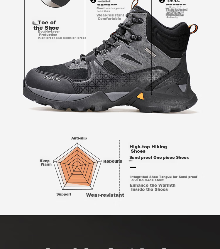 HUMTTO High-Top Waterproof Shoes for Men, Rain-Resistant Non-Slip Wear-Resistant Hiking Boots, Outdoor Trail Climbing Shoes, Black, Size 45 2