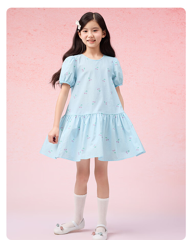 BALABALA Children's Clothing, Girls' Dress, Summer 2025 Collection, Big Girls' Dress, Sweet Puff Sleeves, Fashionable, 208225111014 14