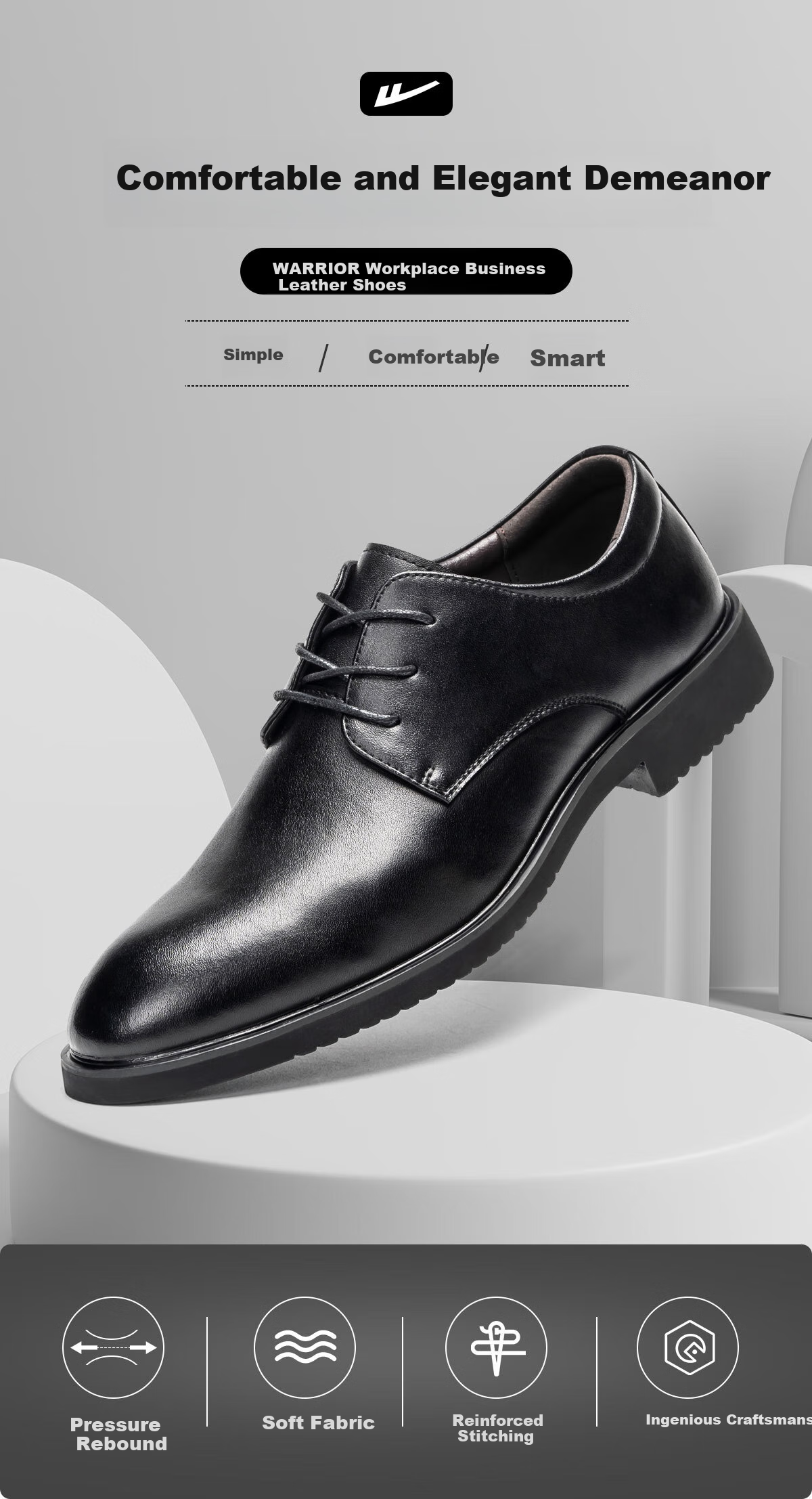 Huili Leather Shoes for Men, Business Casual Shoes, Fashionable Versatile Wedding Groom Formal Derby Shoes, Black (Height Increasing), Size 44 1