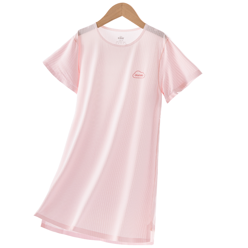 Duomiaowu Girls' Nightgown, Summer Children's Ice Silk Pajamas, Short-Sleeve Loungewear for Girls, Big Kids' Air Conditioning Wear, D017 Pink, Size 170