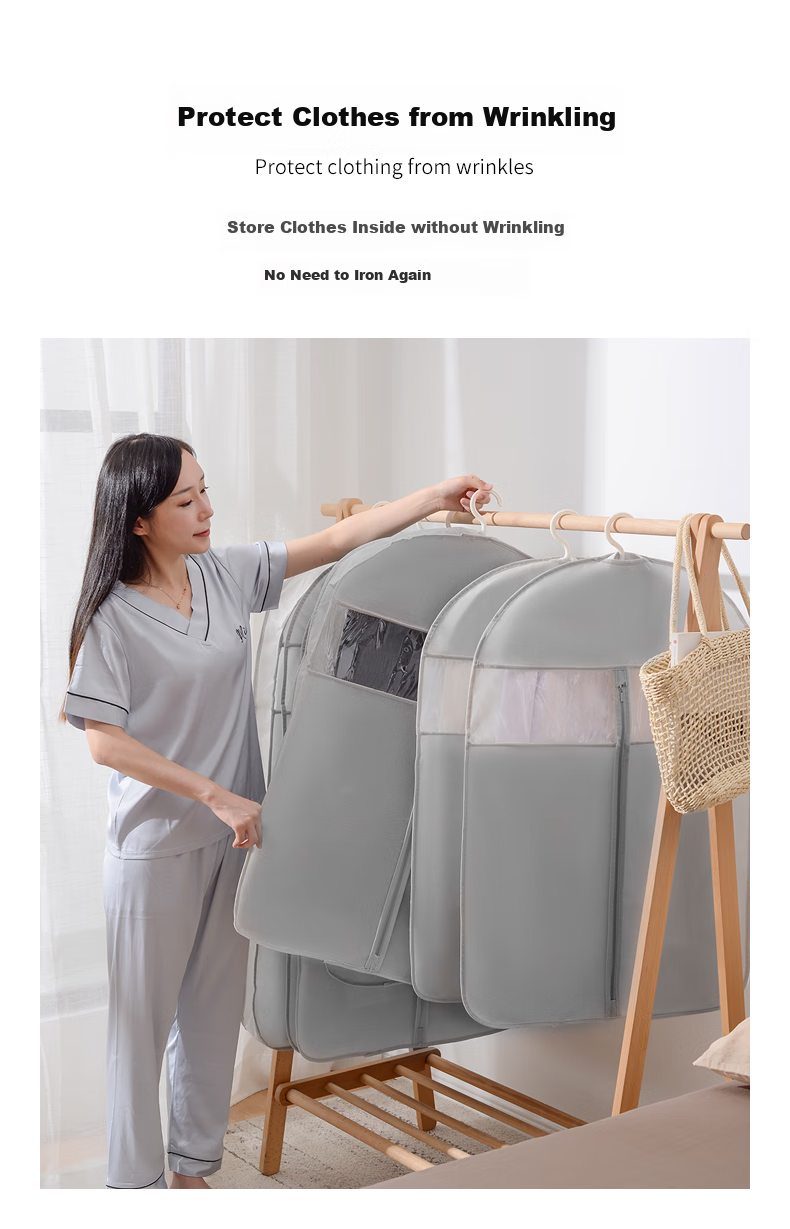 JEKO&JEKO Clothing Dust Cover Set of 10 Pieces for Coats And Down Jackets, Transparent Garment Storage Bags, Hanging Clothes Bags, Gray 2