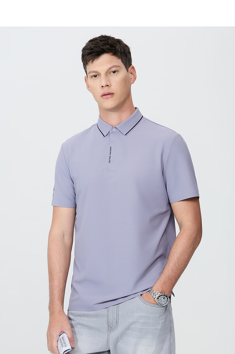 DANCING WOLVES [Elastic Breathable] Summer Elegant Casual Business Men's Short-Sleeve POLO Shirt, 001 Black, Size M (170cm) 9
