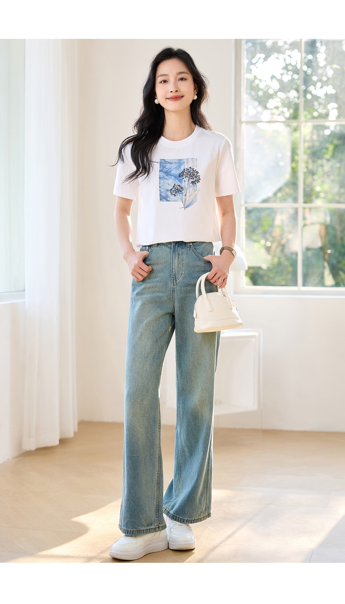 Chushen Summer Short-Sleeve T-Shirt for Women, Fashionable Round Neck, Heavy Embroidery with Sequins, Casual Top S52T029 29
