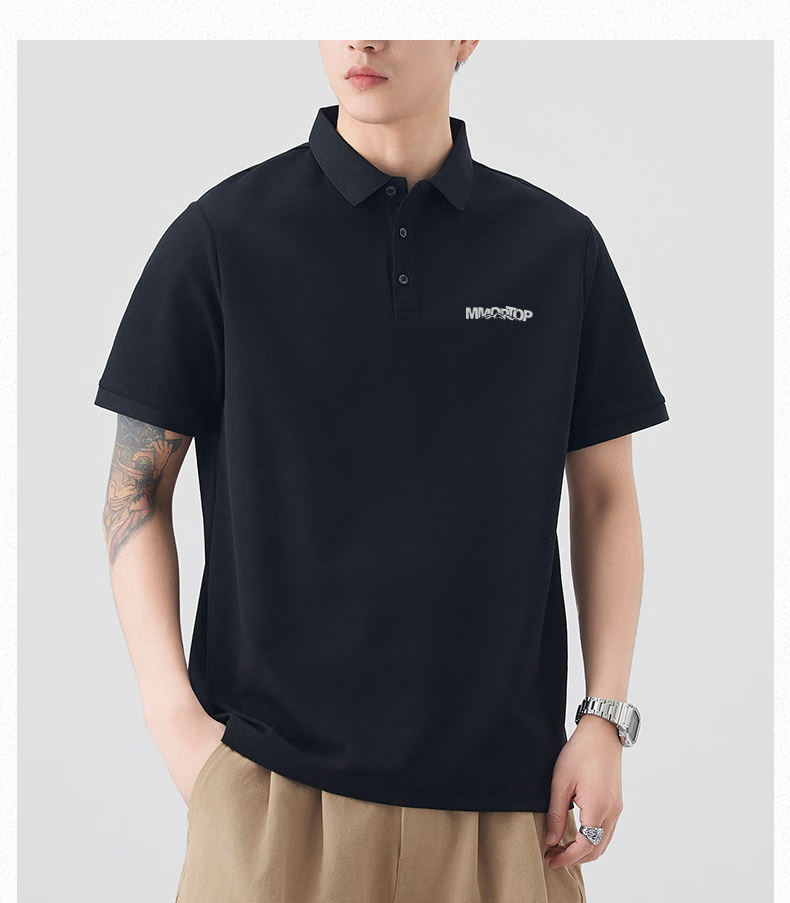 MMOPTOP Father's Day American Print Ice Silk Polo Shirt T-Shirt Men's Summer Business Casual Short Sleeve MP15 Black M 16