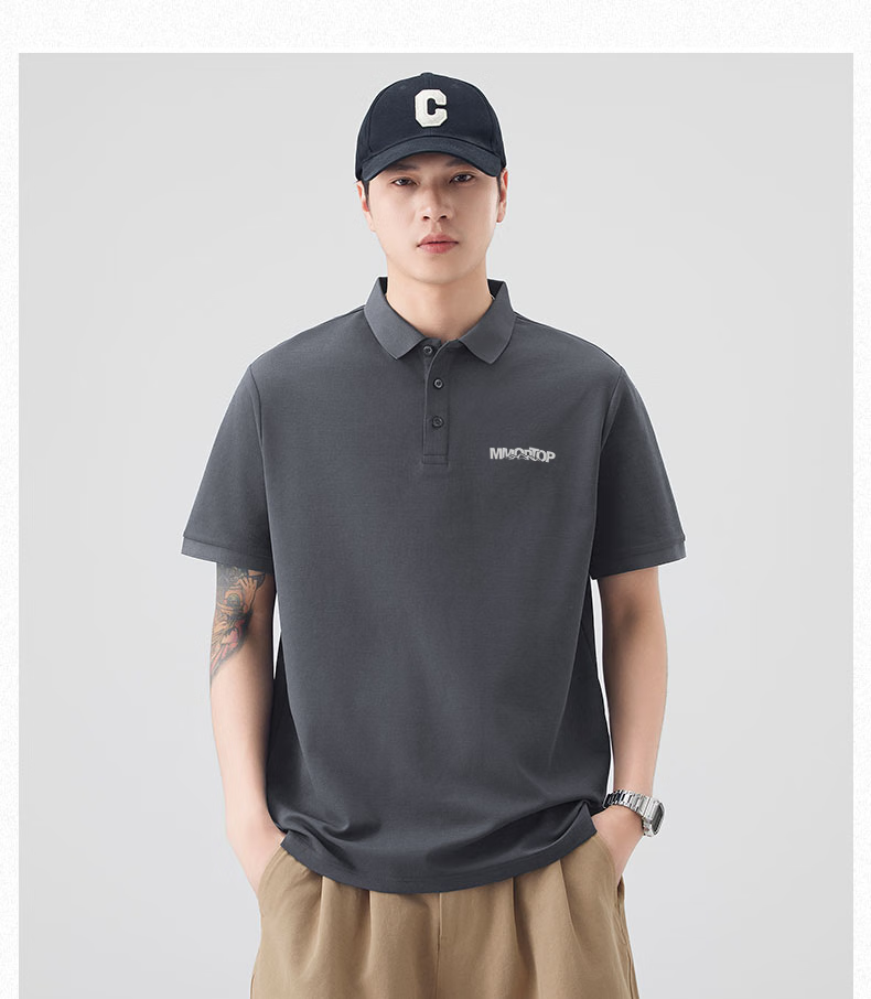 MMOPTOP Father's Day American Print Ice Silk Polo Shirt T-Shirt Men's Summer Business Casual Short Sleeve MP15 Black M 24
