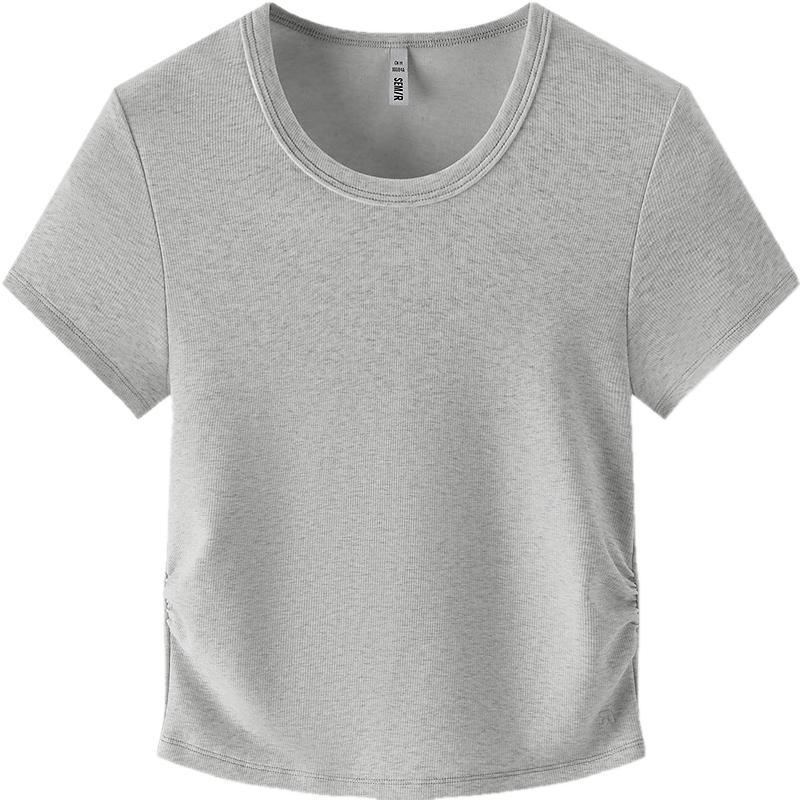 Semir Short-Sleeve T-Shirt for Women, Cropped Slim-Fit Round Neck Undershirt, Summer Cool Waist-Cinching V-Neck Top, Hot Girl Style 109326100003