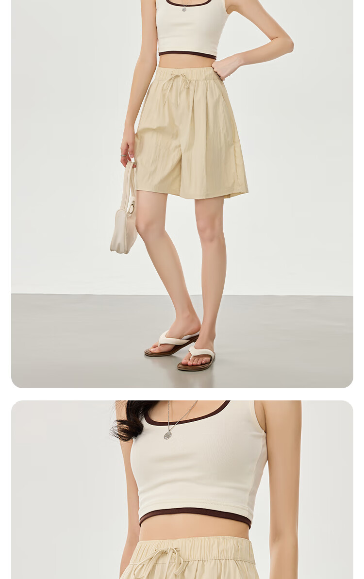 BOPRUIEY Women's Summer Loose Wide-Leg Casual Ice Silk Thin Slim Textured Lazy Sports Five-Point Shorts 16