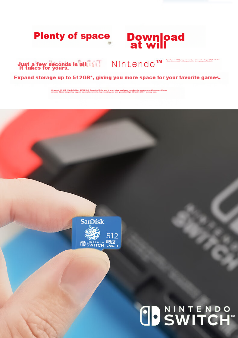 Sandisk 512GB TF (MicroSD) Memory Card, U3 4K HD Video, Gaming Storage Card, Read Speed 100MB/s, Nintendo Switch Authorized 5