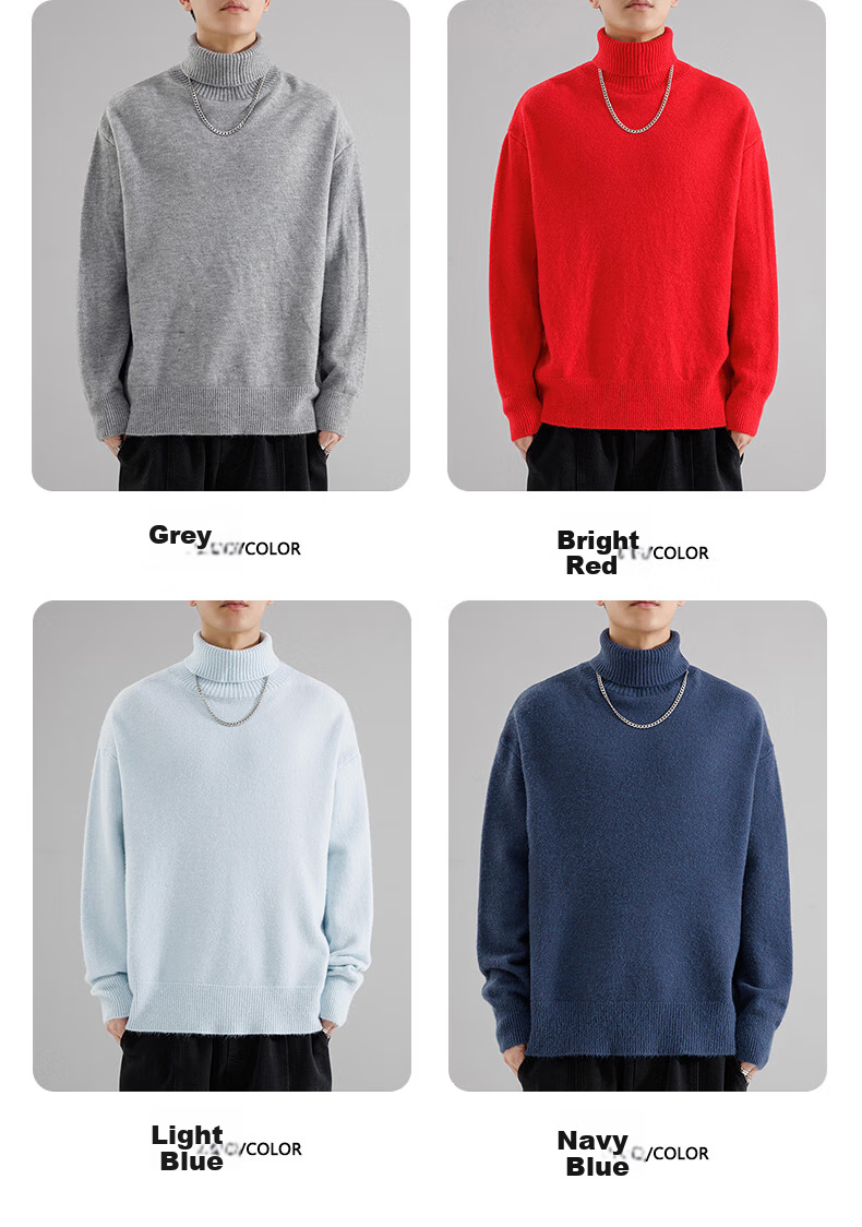 Dingfengbaoluo High Neck Sweater Men Autumn Winter Lazy Style Knitwear Loose Warm Base Shirt Top DFL55 Gray 3XL 8