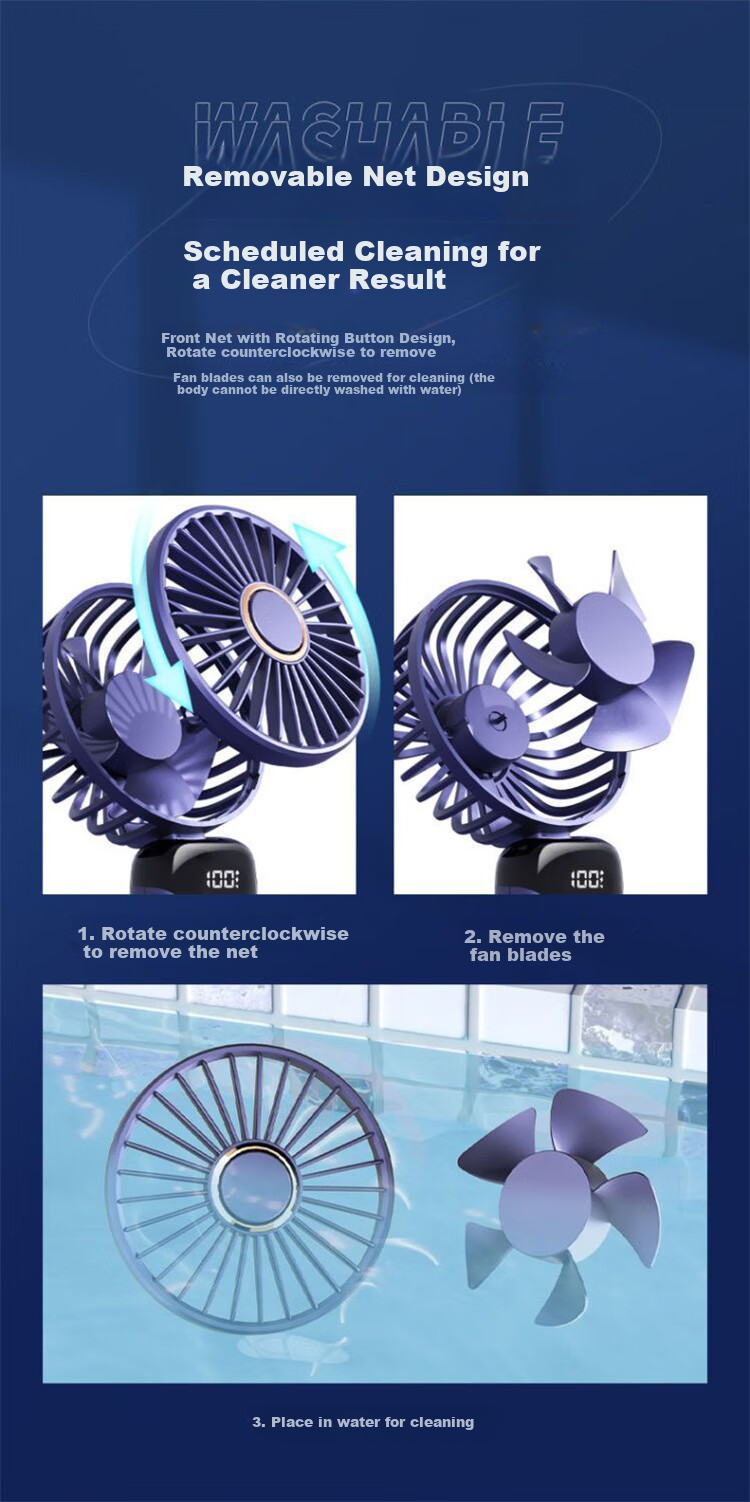 HBOALG Handheld Mini Fan with Foldable Stand, USB Fan with Digital Display, Long Standby Time, Portable Electric Fan for Student Dormitory And Office, Rechargeable, White 13