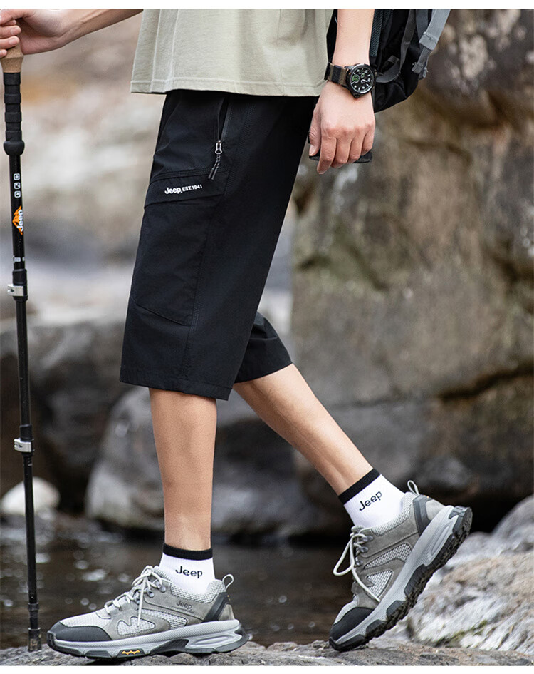 JEEP Ice Silk Shorts for Men, Summer Loose-Fitting, Lightweight Cool-Feeling Casual Pants, Knee-Length Shorts, Gray, M 11