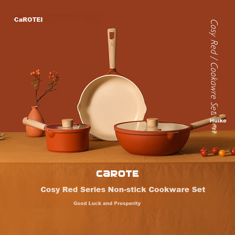 Carrot Cookware Set Home Full Set Newlywed Gift Housewarming Gift 3-Piece Milk Pot Frying Non-Stick Pan 5-Piece Set M