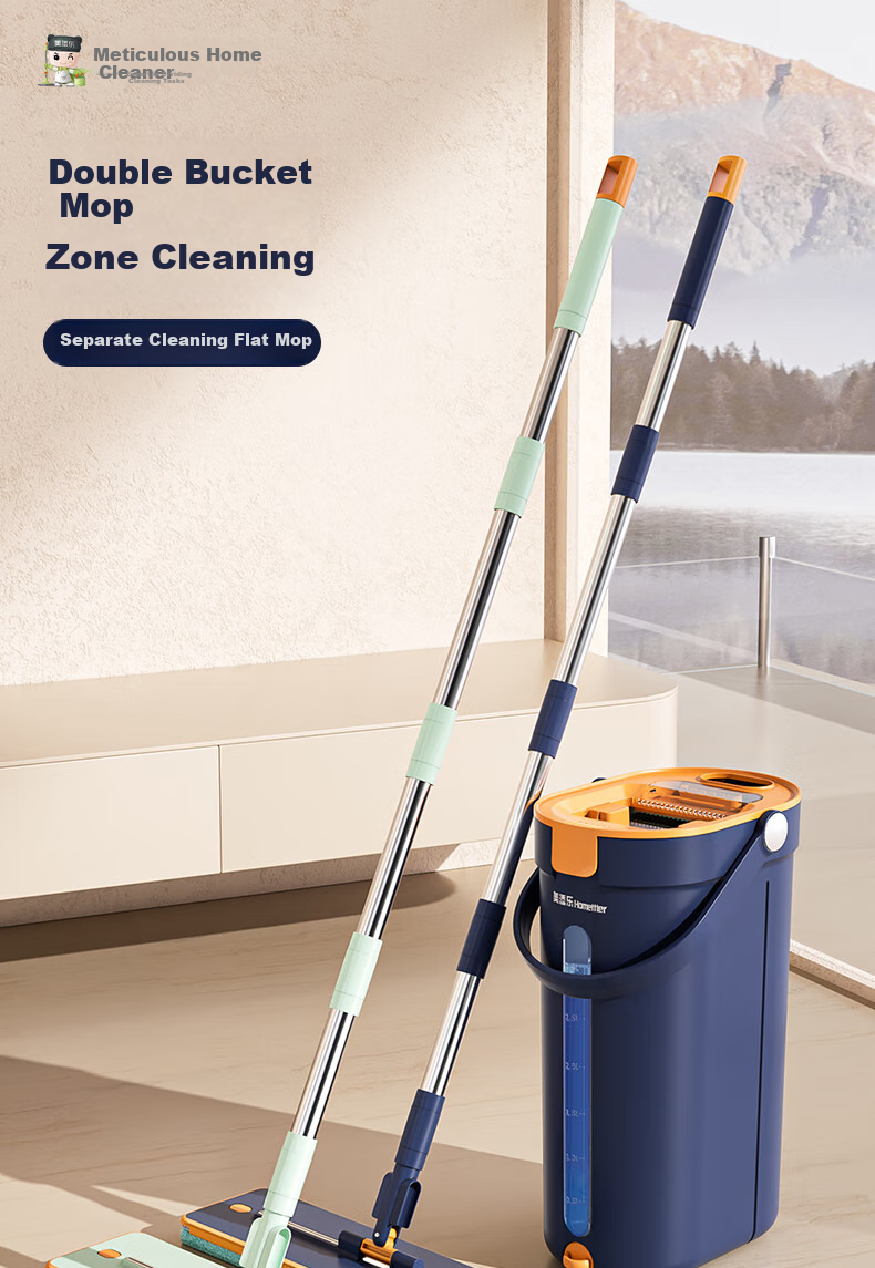 HoMettler Clean And Dirty Separation Flat Mop, 36cm with 4 Mop Pads, 135cm Long Handle, Household All-In No Hand Washing Required, Squeegee Bucket, Double Handle 1