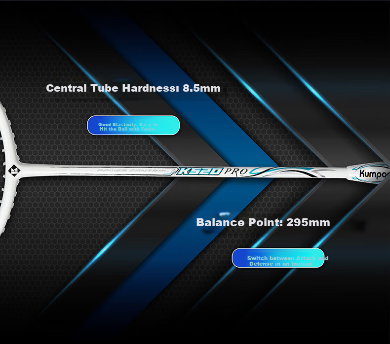 KUMPOO Badminton Racket Xunfeng K520pro, Full Carbon Ultra-Light, Beginner Single Racket, Moon White Pink String 4