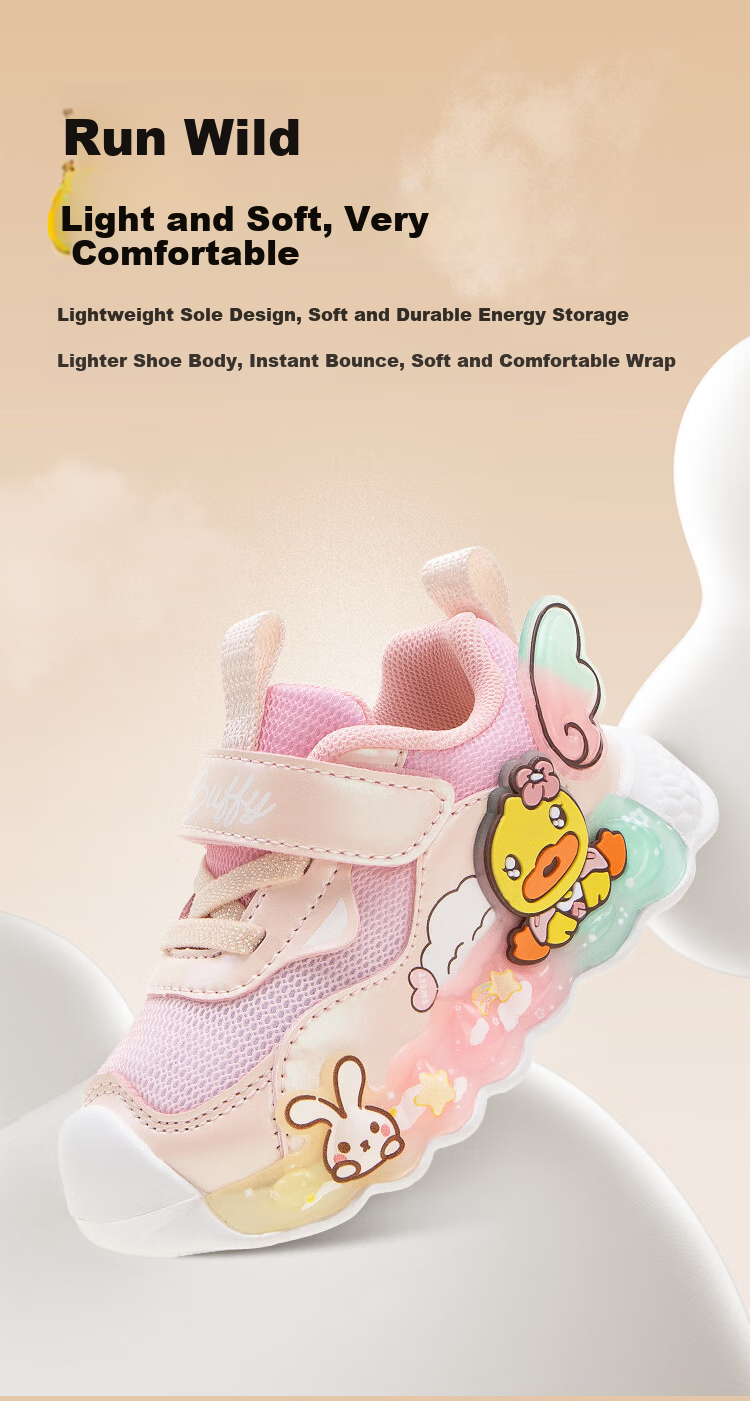 B.Duck Children's Shoes for Girls, Soft-Soled Kids' Sneakers, Light-Up Shoes with Flashing Lights, Spring And Autumn Season Bright-Light Shoes, Light Blue, Size 22 4
