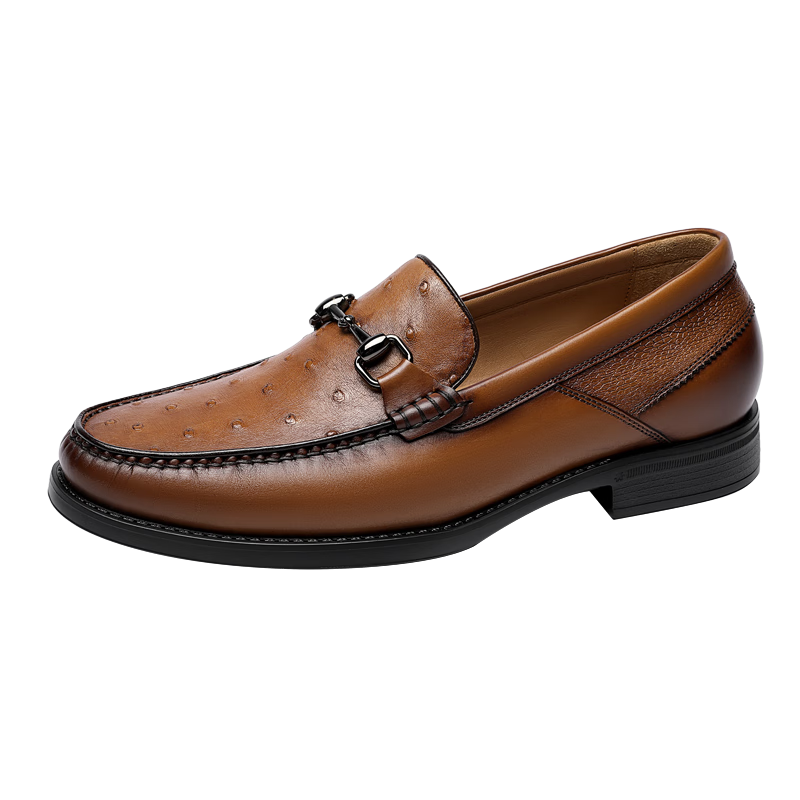Goldlion Men's Shoes, Business Leather Shoes, Slip-On High-End Gentleman Comfortable Lightweight Loafers G126430794QCA Light Brown Size 43