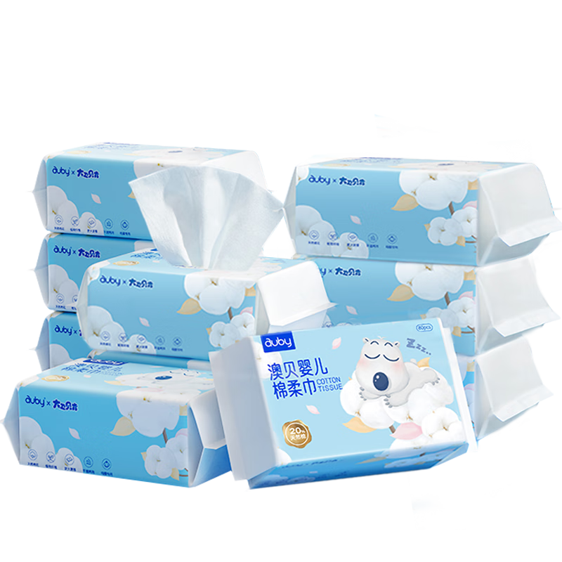 Auby Cotton Soft Wipes for Infants And Toddlers, Dry And Wet Use, Thickened Baby Wipes, Disposable Facial Cleansing Tissues, 80 Sheets * 10 Packs
