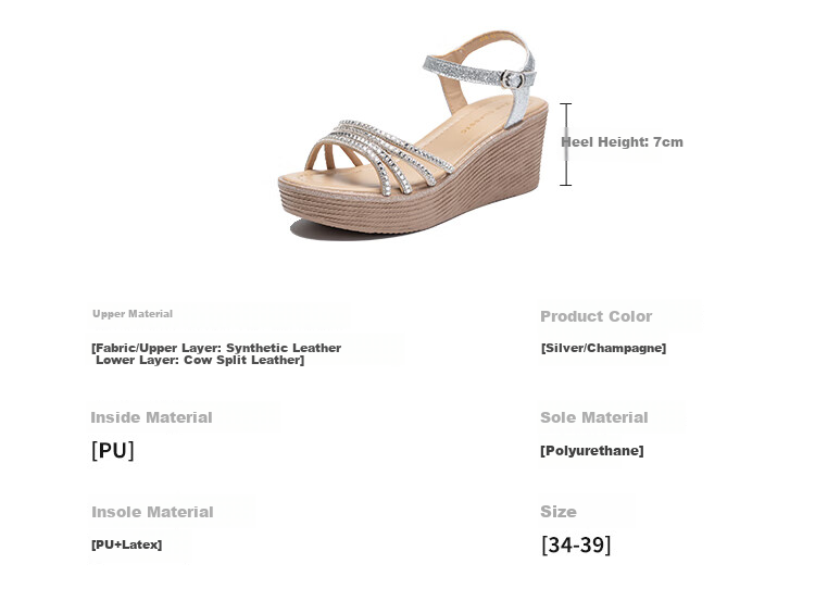 ZHR Women's Shoes, Summer Wedge Versatile Sandals, Fashionable Rhinestone Platform Slimming Beach Shoes for Women, AY161, Apricot Color, Size 35 6