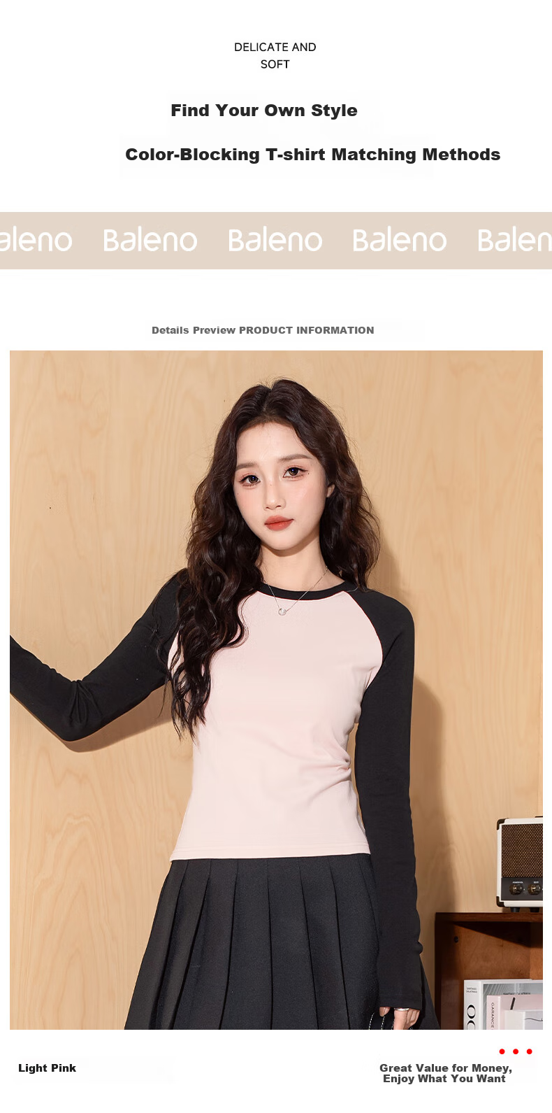 Baleno Slim-Fit Color-Block Long-Sleeve T-Shirt for Women, New Spring And Autumn 2025 Fashion Trendy Skin-Friendly Comfortable Breathable Versatile Top 11