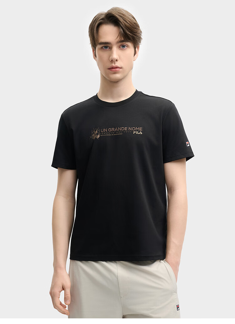 FILA Official Men's Knitted Short-Sleeve Shirt, Summer Fashion Simple Casual Basic Pure Cotton T-Shirt 3