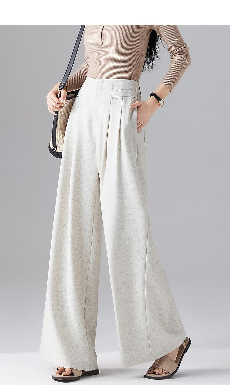 Dme [Containing High-End Linen] Spring Loose-Fitting Commuter Insert Waist Long Pants, Concealing Body, Easy to Match Women's Casual Pants 12