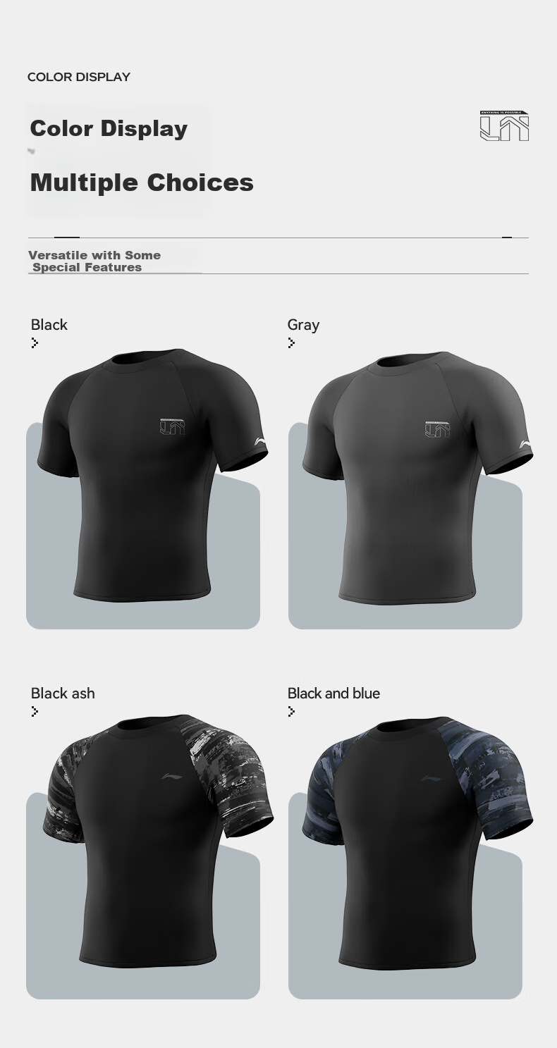 Li-Ning Men's Swimming Suit, Professional Quick-Dry Breathable Sports Short Sleeve, Large Size Anti-Embarrassment Loose Swimwear, 8051 Black XXL 8