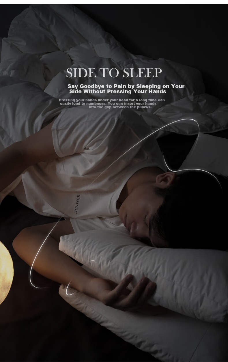 SIDANDA Pillow Core, 95% Goose Down Pillow, Side Sleeping Pillow, Feather Pillow, Half-Side Lying Pillow, Double-Layer Support Structure, Medium Pillow 8