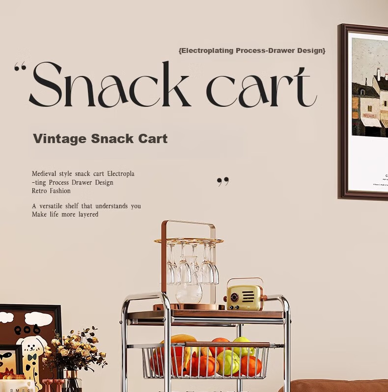 Shunyou Vintage Small Cart, Living Room Snack Storage Rack, Floor-Standing Mobile Kitchen Fruit And Vegetable Storage, Multifunctional SY-644 1