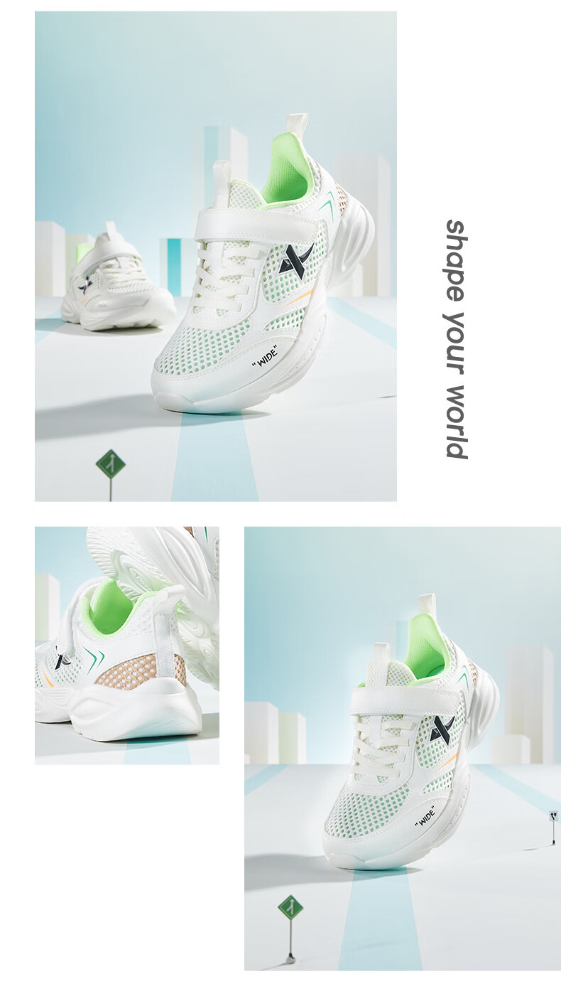 XTEP Kids Boys Wide Fit Shock Absorption Anti-Collision Velcro Running Shoes XTEP White Size 35 1