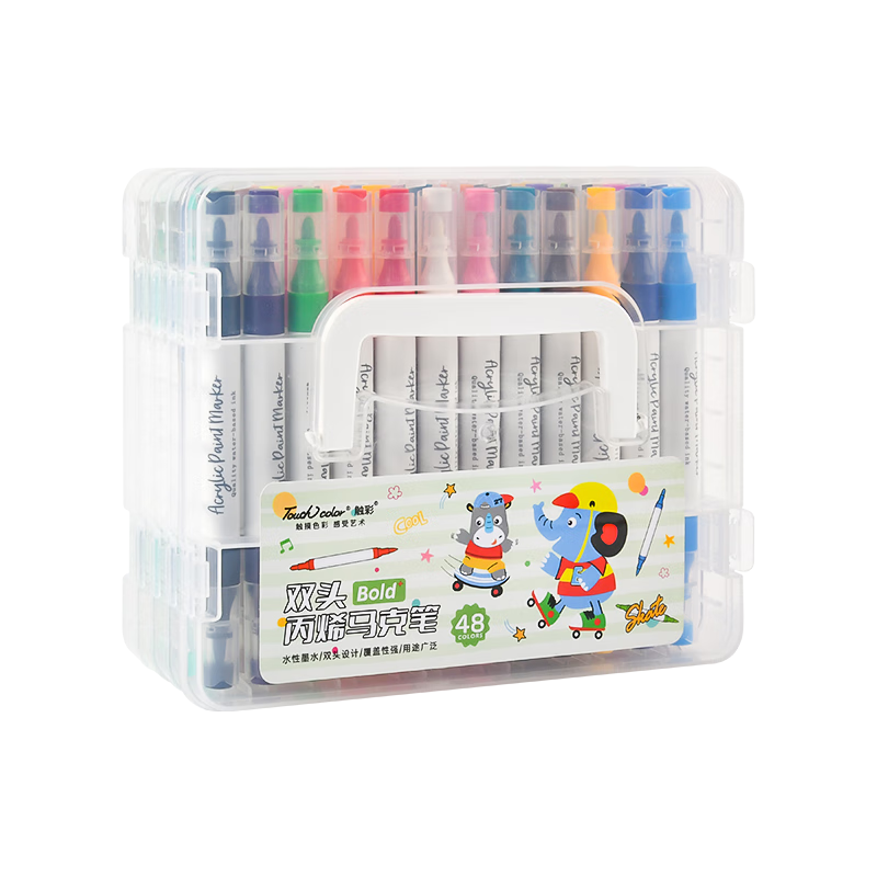 Touchcolor Double-Ended Acrylic Marker Soft Tip Student Drawing Pen Washable Non-Toxic Watercolor Pen for Kids Art Layering Opaque 48-Color Set