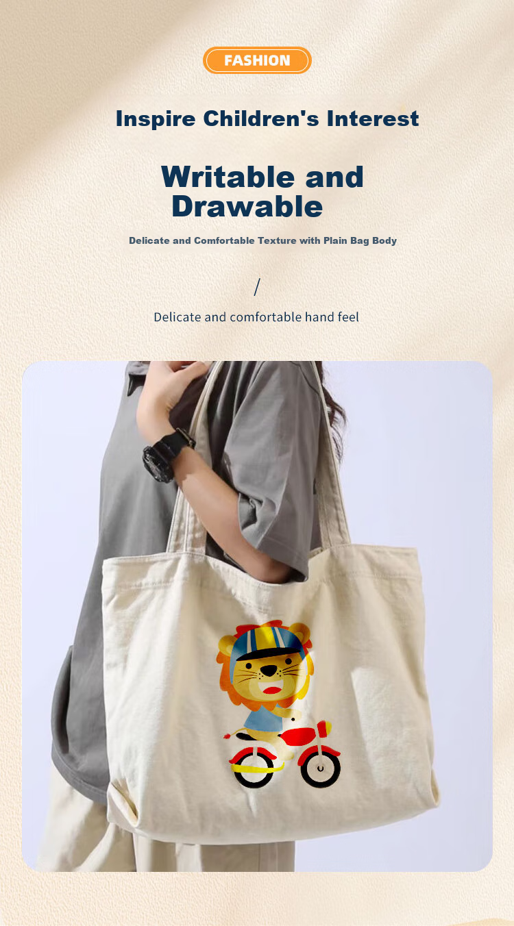 Dipuer White Canvas Bag, Blank Canvas Pouch, Children's DIY Handmade Drawing Bag, Creative Handbag for Painting And Drawing 3