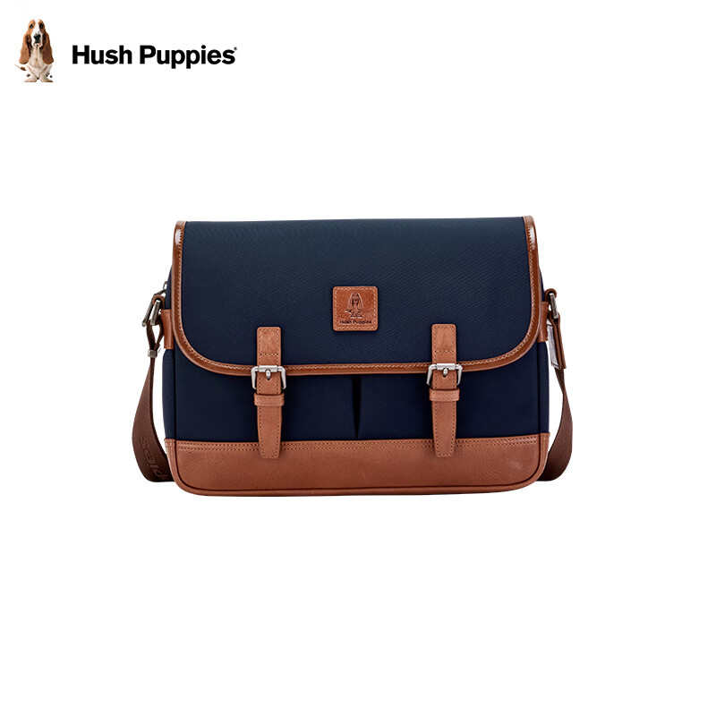 Hush Puppies Luxury Brand Men's Shoulder Bag, Casual Simple Crossbody Bag, Top-Grain Vintage Leather Small Square Bag, Blue