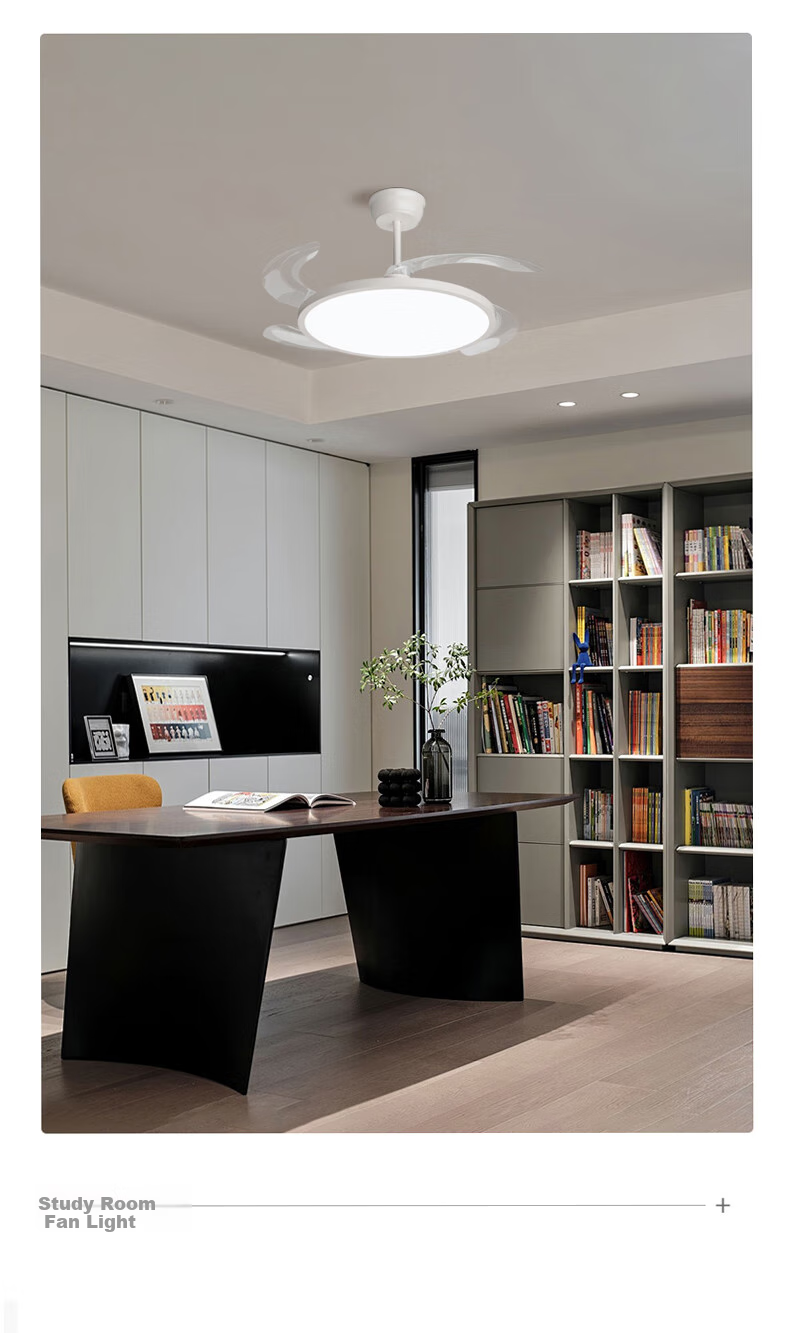 Dengling LED Invisible Retractable Blade Ceiling Fan Chandelier with US Cree Eye-Care Light for Dining Room Kitchen Bedroom Integrated 15
