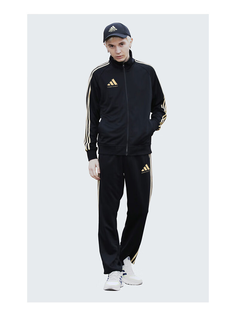 Adidas Men's Spring Running Sportswear Set with Windproof Jacket And Straight-Leg Pants Two-Piece Suit, Black And White, Size L 11