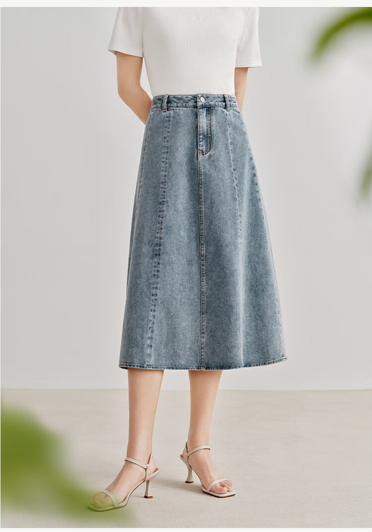 Inman French Style Denim Half Skirt for Women Summer Retro Mid-High Waist Premium A-Line Skirt Light Denim L 14